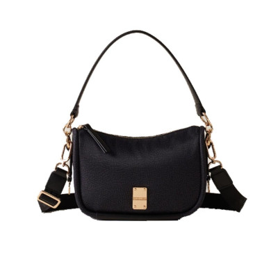 Borsa donna sottospalla media con doppia tracolla Borbonese Dark Black