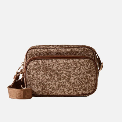 Borsa donna tracolla con zip sopra Borbonese Beige/Marrone