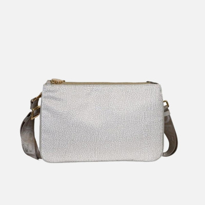 Borsa donna tracolla con zip sopra Borbonese White Cotton