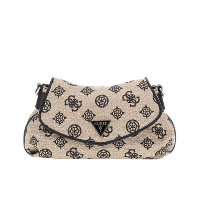 Borsa donna tracolla con patta Beyza Guess HWJG9627190-Black Logo Valigeria-it