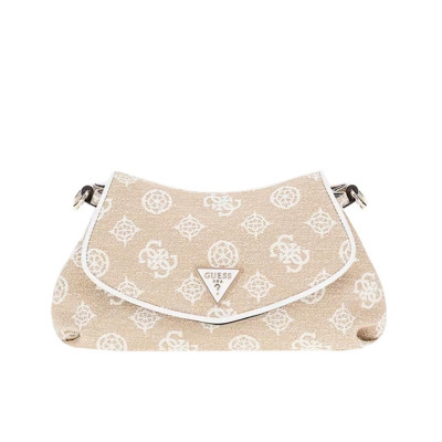 Borsa donna tracolla con patta Beyza Guess HWJG9627190-White Logo Valigeria-it