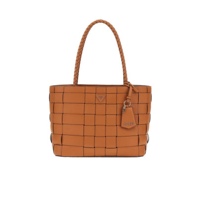 Borsa donna shopping con zip sopra Guess Maylee Caramel