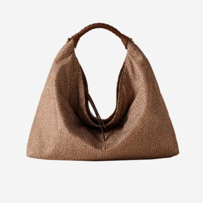 Borsa donna tracolla con zip sopra media Borbonese Beige/Marrone