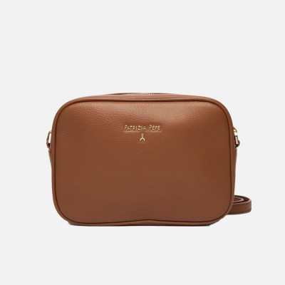 Borsa donna tracolla con zip sopra Patrizia Pepe Cuoio