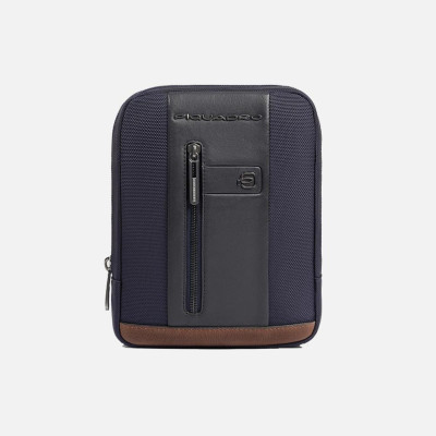 Borsello tozzo con tasca anteriore Piquadro Bref2 Blu/Cuoio