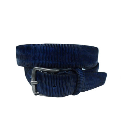 Cintura Uomo in Pelle Cinture Deluxe Cuoio Intagliato 100109-Blu