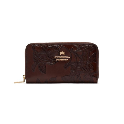 Portafoglio donna cerniera semplice fiori Cuoieria Fiorentina Mimi Mogano