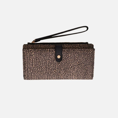 Portafoglio donna cerniera con patta grande Borbonese Op Naturale/Nero