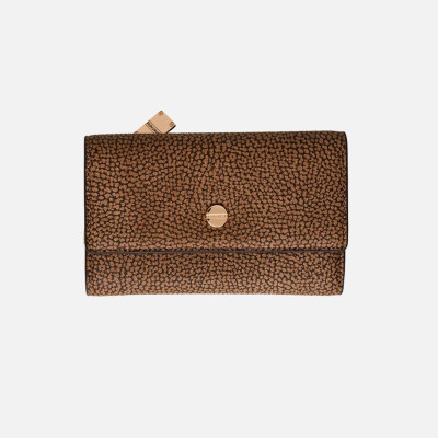 Portafoglio donna orizzontale con patta medio borbonese Op Naturale/Nero