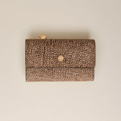 Portafoglio donna orizzontale con patta medio borbonese Cuoio