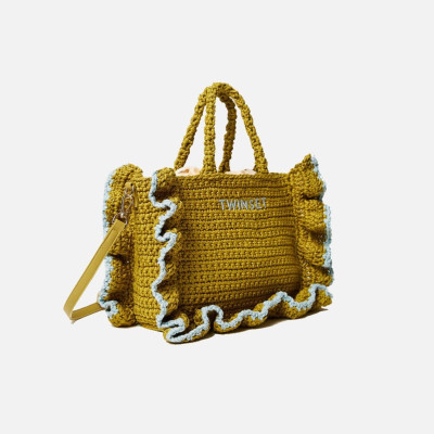 Borsa donna due manici con tracolla crochet con balze Twinset Bic Avocado Oil/Dusty Sky