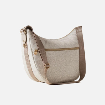 Borsa donna sacca media con tasca zip davanti Borbonese White Cotton