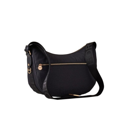 Borsa donna sacca piccola con tasca zip davanti Borbonese Dark Black