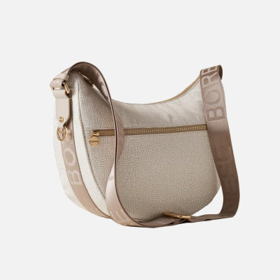 Borsa donna sacca piccola con tasca anteriore Borbonese White Cotton