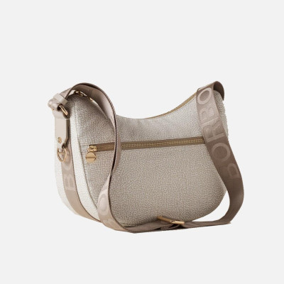 Borsa donna sacca piccola con tasca zip davanti Borbonese White Cotton