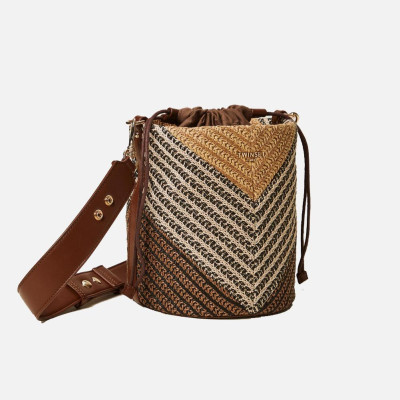 Borsa donna secchiello rotondo jacquard in rafia Twinset Multicolor Straw