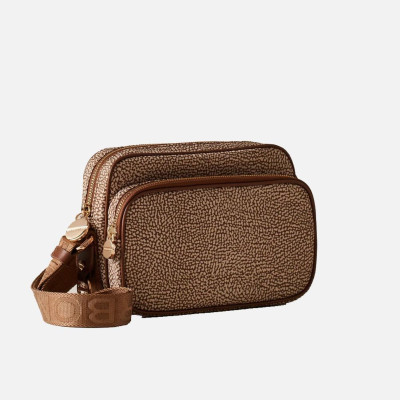 Borsa donna tracolla con zip sopra Borbonese Beige/Marrone