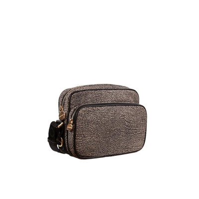 Borsa donna tracolla con zip sopra Borbonese Op Naturale/Nero