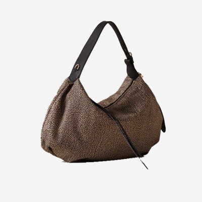 Borsa donna tracolla con zip sopra Borbonese Op Naturale/Nero