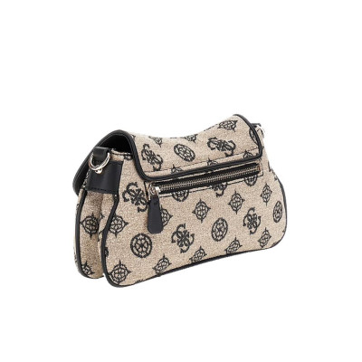 Borsa donna tracolla con patta Beyza Guess HWJG9627190-Black Logo Valigeria-it