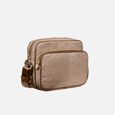 Borsa donna tracolla con zip sopra Borbonese Beige/Marrone