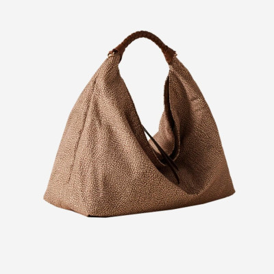 Borsa donna tracolla con zip sopra media Borbonese Beige/Marrone