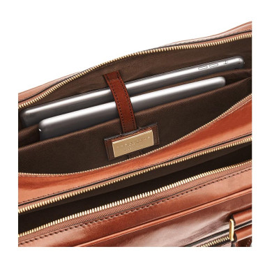 Cartella in pelle due manici con tracolla The Bridge Story Uomo Marrone/Oro